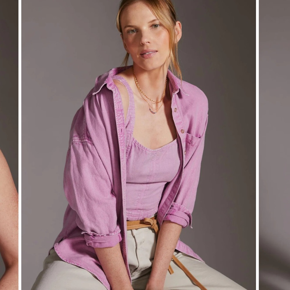 Anthropologie Lilac Button-Up Shirt and Tank Top Set